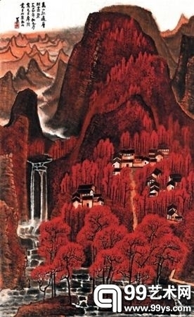 李可染《萬山紅遍》鏡心 設色紙本 1964年 131×84cm 鈐印：可染